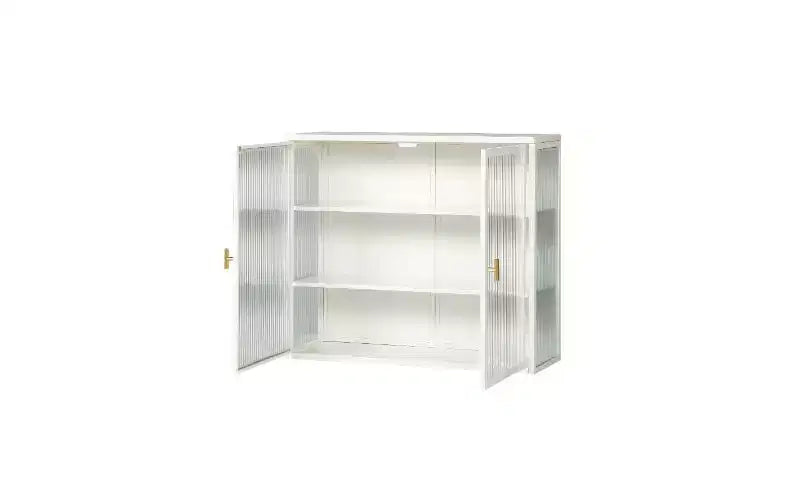 Credenza a 3 Ripiani con Struttura in Ferro e Ante in Vetro Temperato