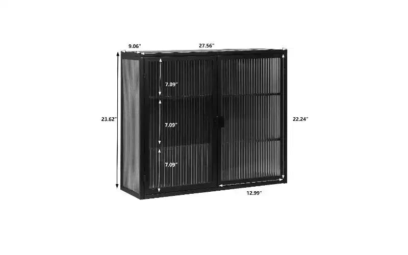 Credenza a 3 Ripiani con Struttura in Ferro e Ante in Vetro Temperato