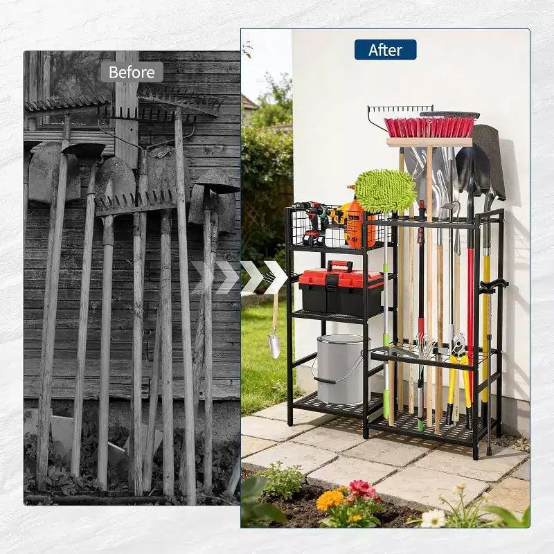 Organizzatore portautensili da giardino a 3 livelli con 35 scomparti e 9 ganci