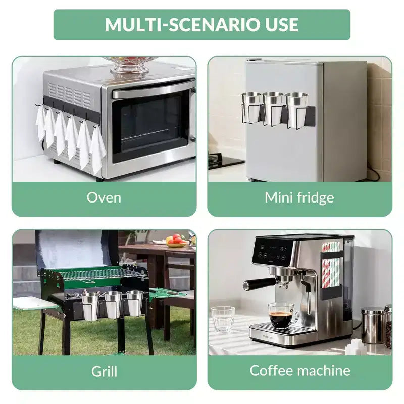 Organizzatore magnetico per tazze con ganci e porta cannucce