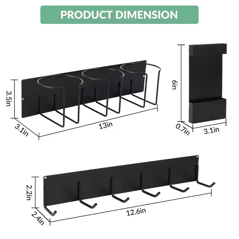 Organizzatore magnetico per tazze con ganci e porta cannucce