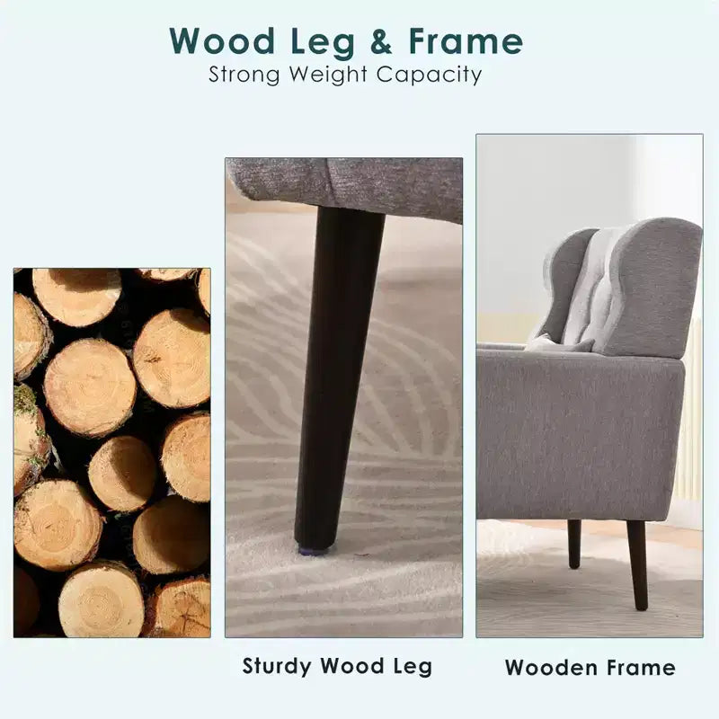 Poltroncina in ciniglia con schienale ergonomico, gambe affusolate in legno e cuscino decorativo, capacità 125 kg