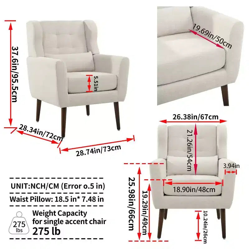 Poltroncina in ciniglia con schienale ergonomico, gambe affusolate in legno e cuscino decorativo, capacità 125 kg
