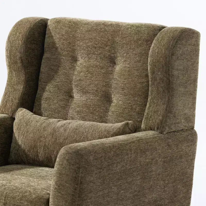 Poltroncina in ciniglia con schienale ergonomico, gambe affusolate in legno e cuscino decorativo, capacità 125 kg