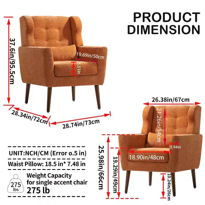 Poltroncina in ciniglia con schienale ergonomico, gambe affusolate in legno e cuscino decorativo, capacità 125 kg