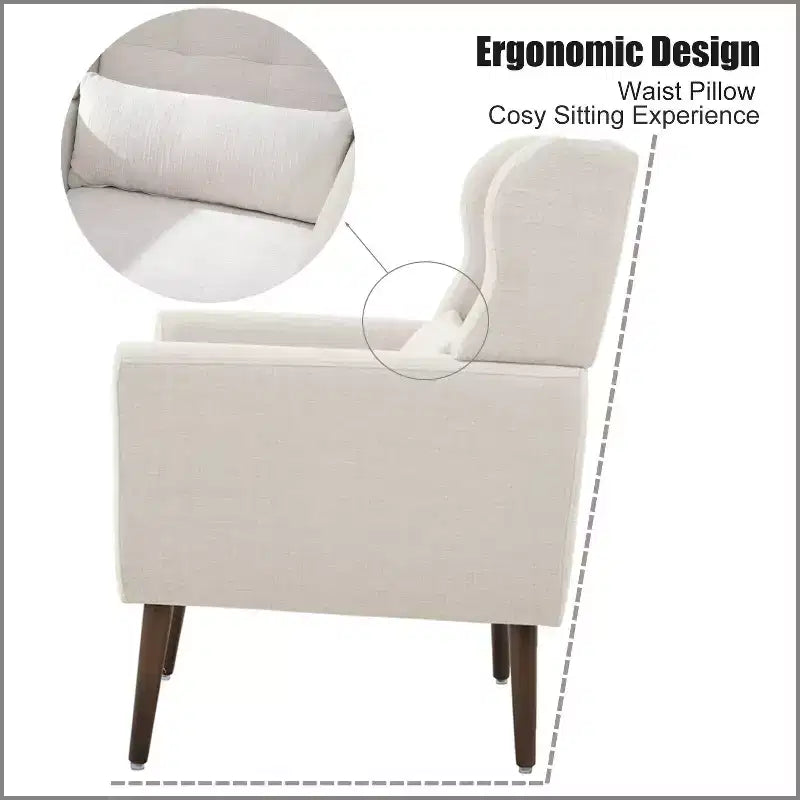 Poltroncina in ciniglia con schienale ergonomico, gambe affusolate in legno e cuscino decorativo, capacità 125 kg
