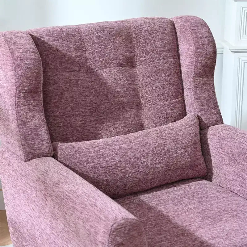 Poltroncina in ciniglia con schienale ergonomico, gambe affusolate in legno e cuscino decorativo, capacità 125 kg