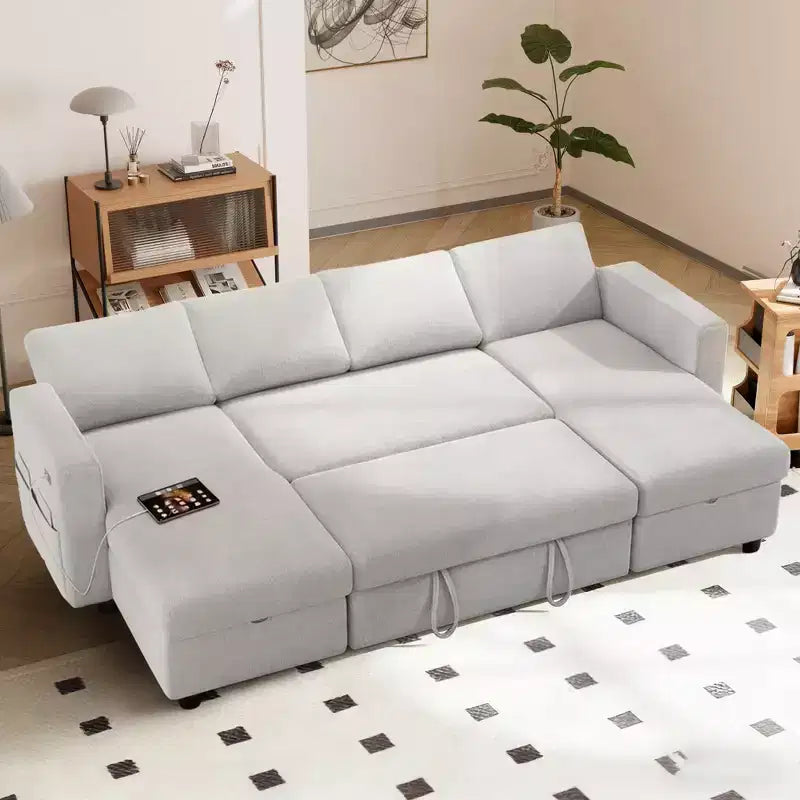 Dyonery 105-inch Four-Seat Pull-Out Sofa Bed with Storage, Side Pockets, Adjustable Backrest, Convertible