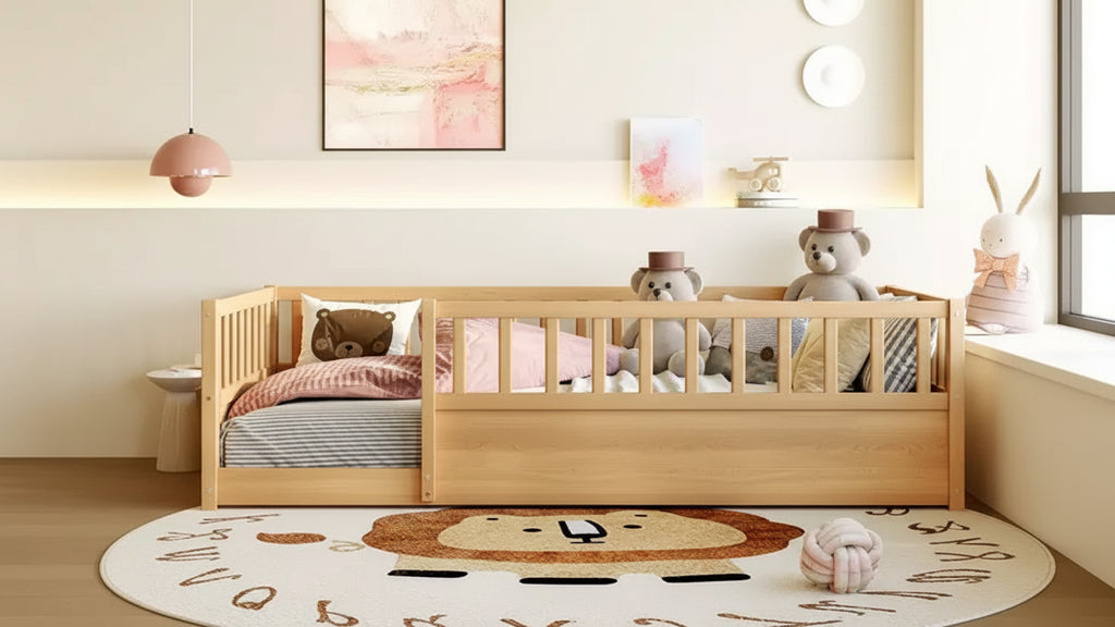 GDFStudio Rowan Pine Wood Floor Bed with Super High Security Barrier