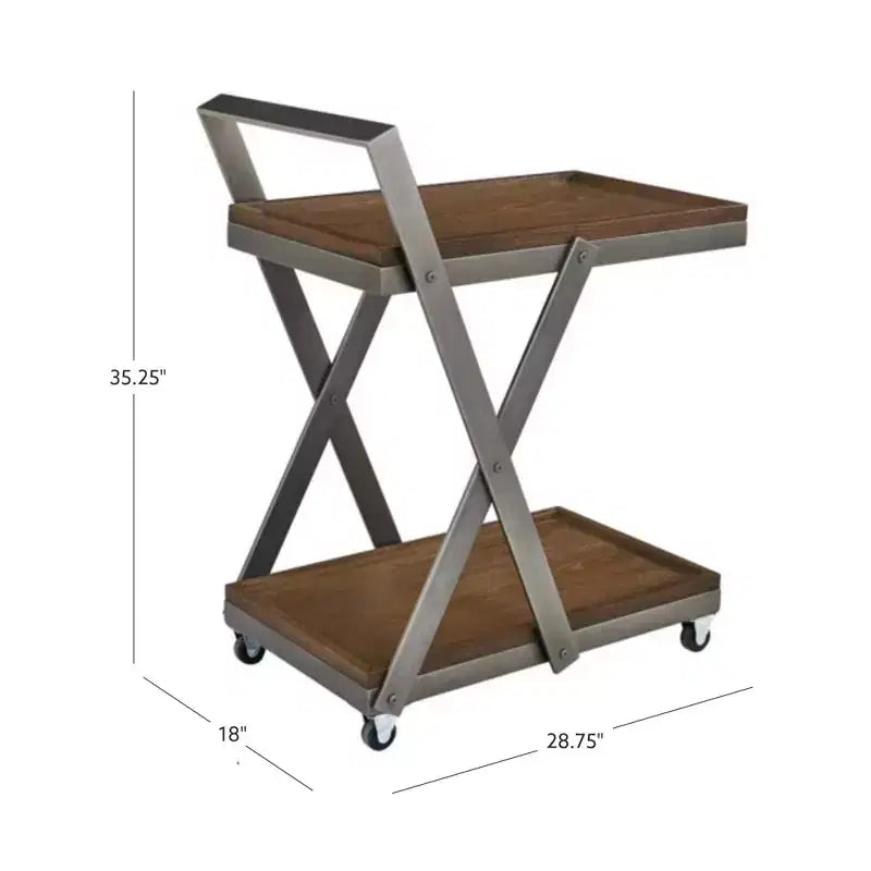 Carrello da bar rustico da fattoria con ruote e ripiani fissi