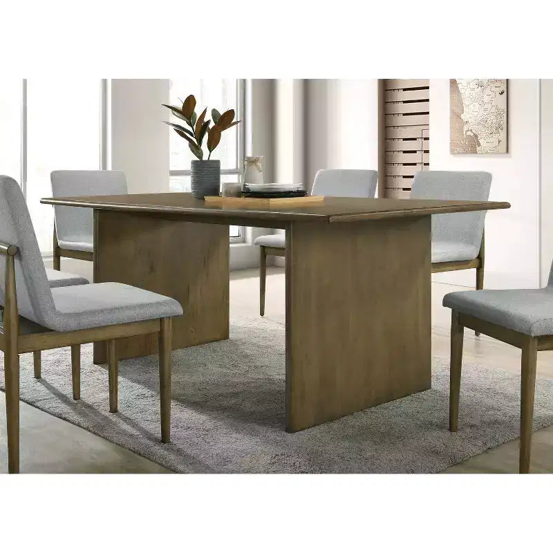 Tavolo da pranzo moderno di metà secolo da 72 pollici con base a doppio piedistallo, finitura in legno naturale