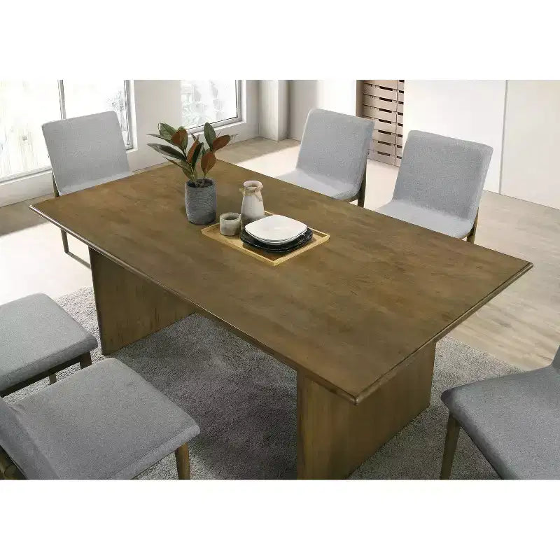 Tavolo da pranzo moderno di metà secolo da 72 pollici con base a doppio piedistallo, finitura in legno naturale
