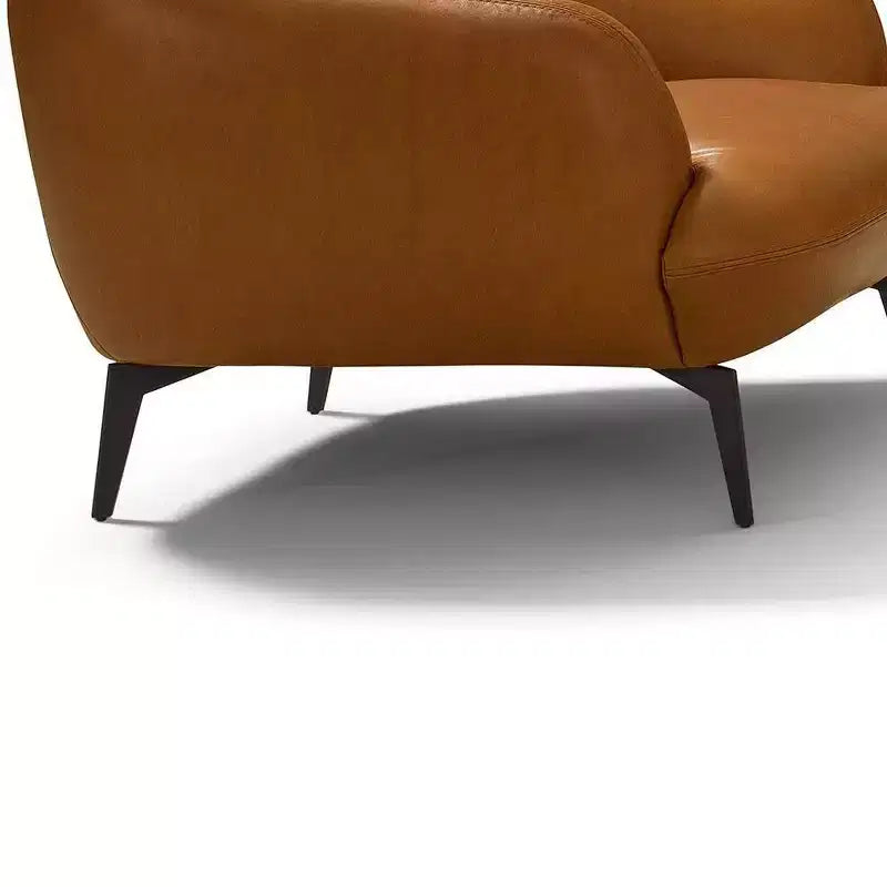 Divano in pelle color cognac da 168 cm con cuscini morbidi e gambe in metallo, quattro posti