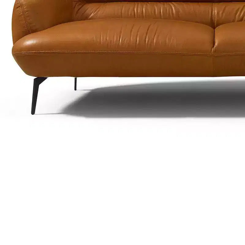 Divano in pelle color cognac da 168 cm con cuscini morbidi e gambe in metallo, quattro posti