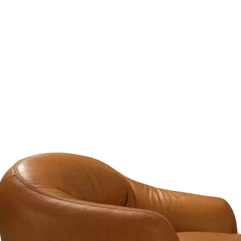 Divano in pelle color cognac da 168 cm con cuscini morbidi e gambe in metallo, quattro posti
