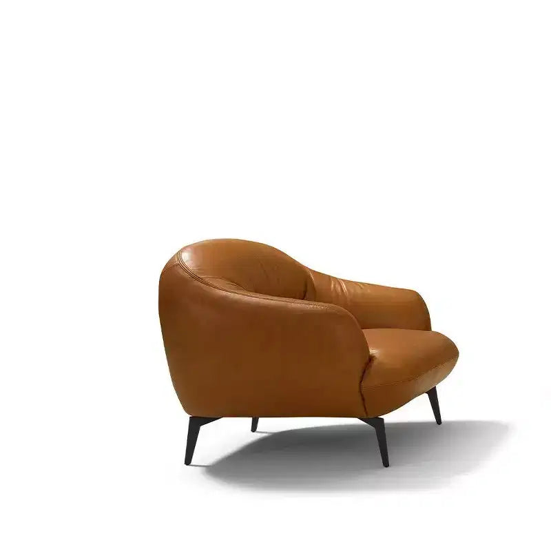 Divano in pelle color cognac da 168 cm con cuscini morbidi e gambe in metallo, quattro posti