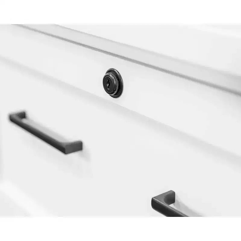 Classificatore laterale a 2 cassetti con cassetto superiore con serratura – Finitura in legno bianco