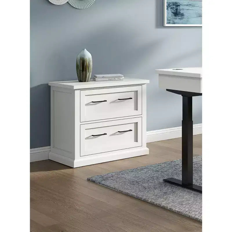 Classificatore laterale a 2 cassetti con cassetto superiore con serratura – Finitura in legno bianco
