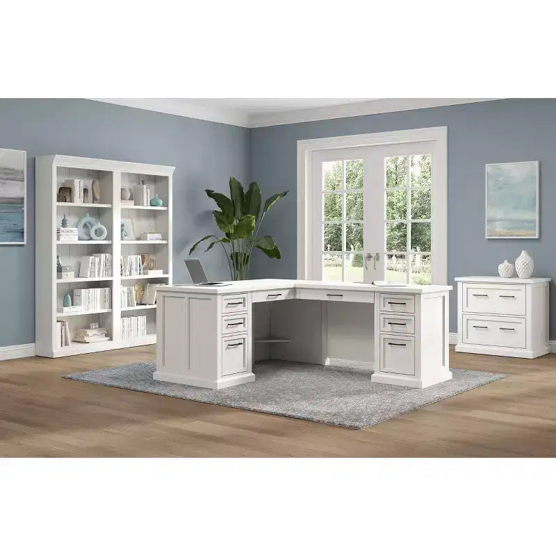 Classificatore laterale a 2 cassetti con cassetto superiore con serratura – Finitura in legno bianco