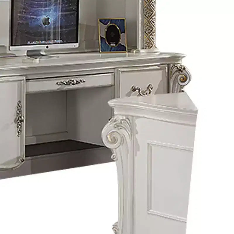 Scrivania per computer da 89" con libreria a giorno – Finitura perla antica, legno composito, ripiano a giorno