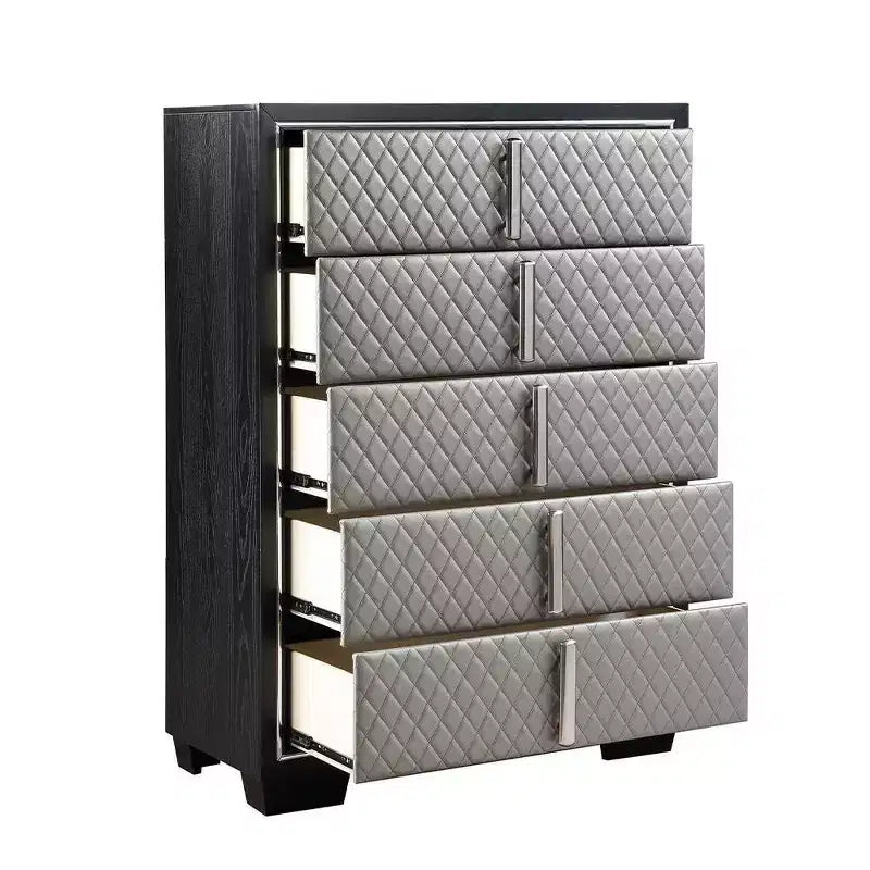 Cassettiera decorativa a 5 cassetti – 96,5 cm L x 137 cm A x 45,7 cm P, Finitura argento e nera