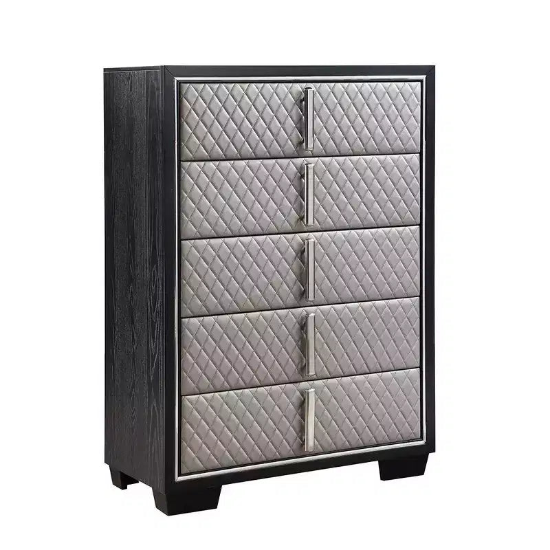 Cassettiera decorativa a 5 cassetti – 96,5 cm L x 137 cm A x 45,7 cm P, Finitura argento e nera