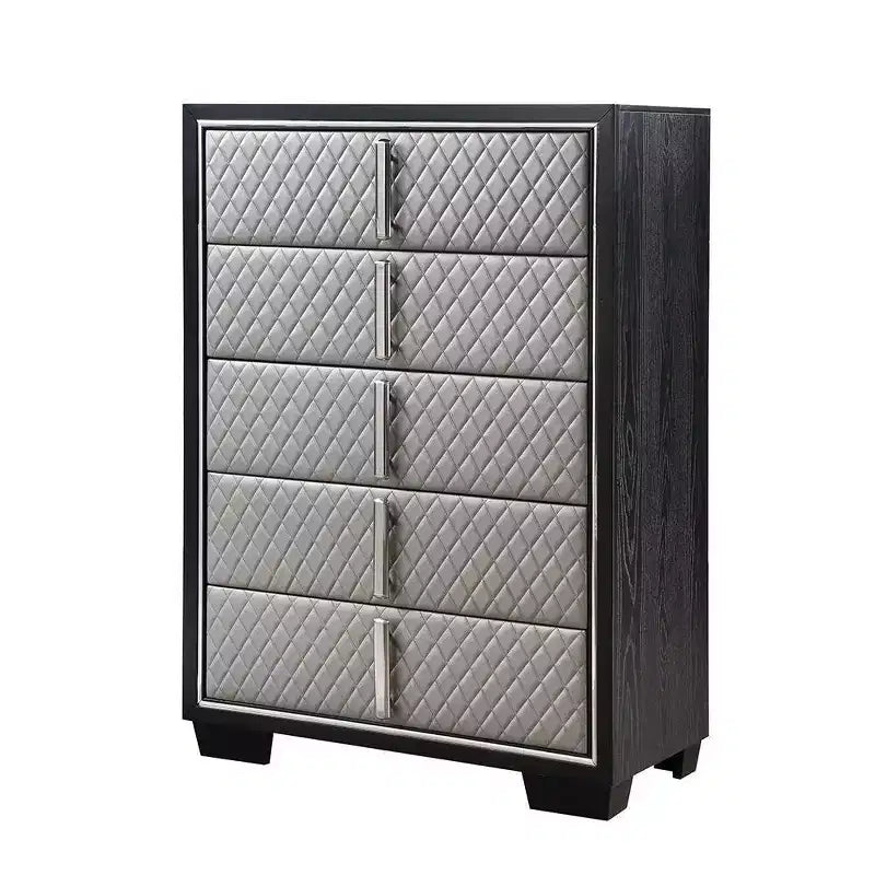 Cassettiera decorativa a 5 cassetti – 96,5 cm L x 137 cm A x 45,7 cm P, Finitura argento e nera