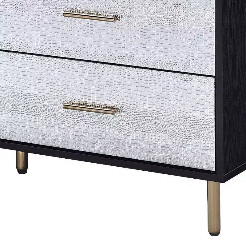 Cassettiera decorativa a 5 cassetti – 119 cm L x 74 cm A x 41 cm P, finitura nera, argento e oro