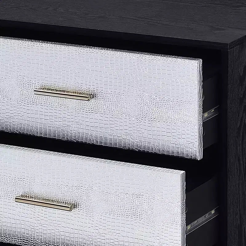 Cassettiera decorativa a 5 cassetti – 119 cm L x 74 cm A x 41 cm P, finitura nera, argento e oro