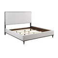 80.25" Eastern King Bed Carena Bed Light Gray Fabric White Brown Finish - Acme Furniture: Contemporary Upholstered Wood Frame