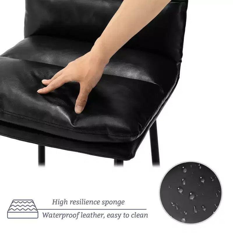 Set di 2 moderni sgabelli da bar in similpelle spessa con gambe in metallo placcato nero, altezza seduta 61 cm