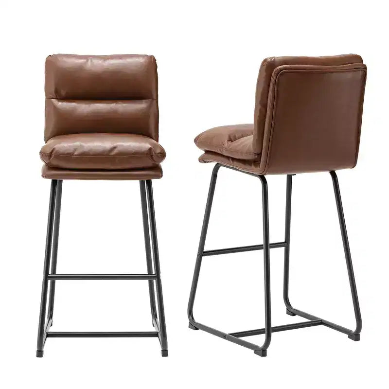 Set di 2 moderni sgabelli da bar in similpelle spessa con gambe in metallo placcato nero, altezza seduta 61 cm