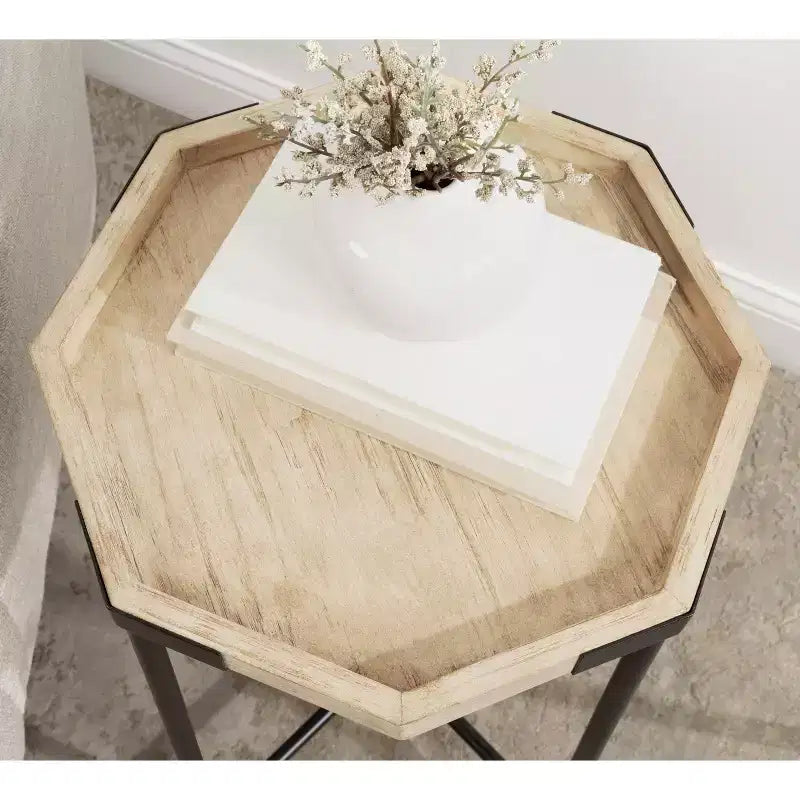 Tavolino ottagonale in legno, 15x15x24, marrone naturale