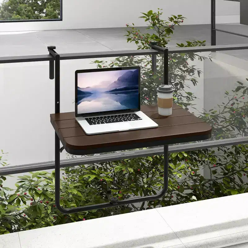 Tavolo Pieghevole da Balcone con 3 Livelli di Altezza Regolabile, per Ringhiere da 2,5 a 15 cm