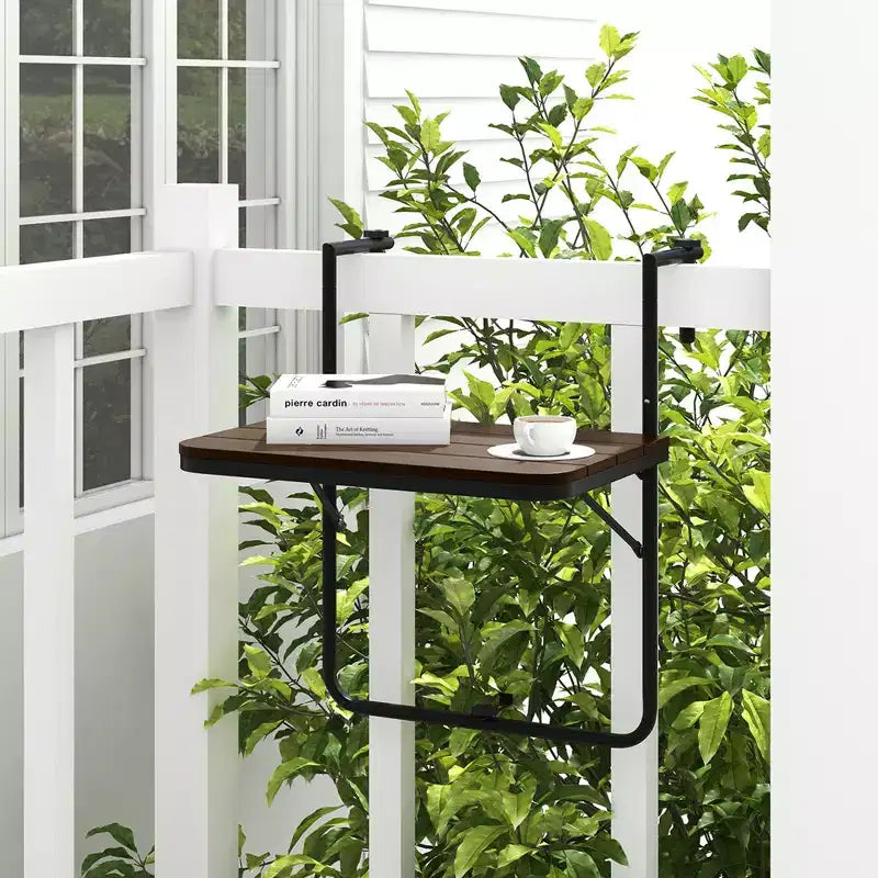 Tavolo Pieghevole da Balcone con 3 Livelli di Altezza Regolabile, per Ringhiere da 2,5 a 15 cm