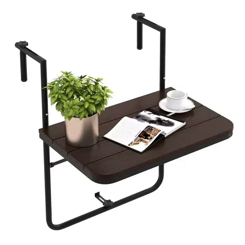Tavolo Pieghevole da Balcone con 3 Livelli di Altezza Regolabile, per Ringhiere da 2,5 a 15 cm