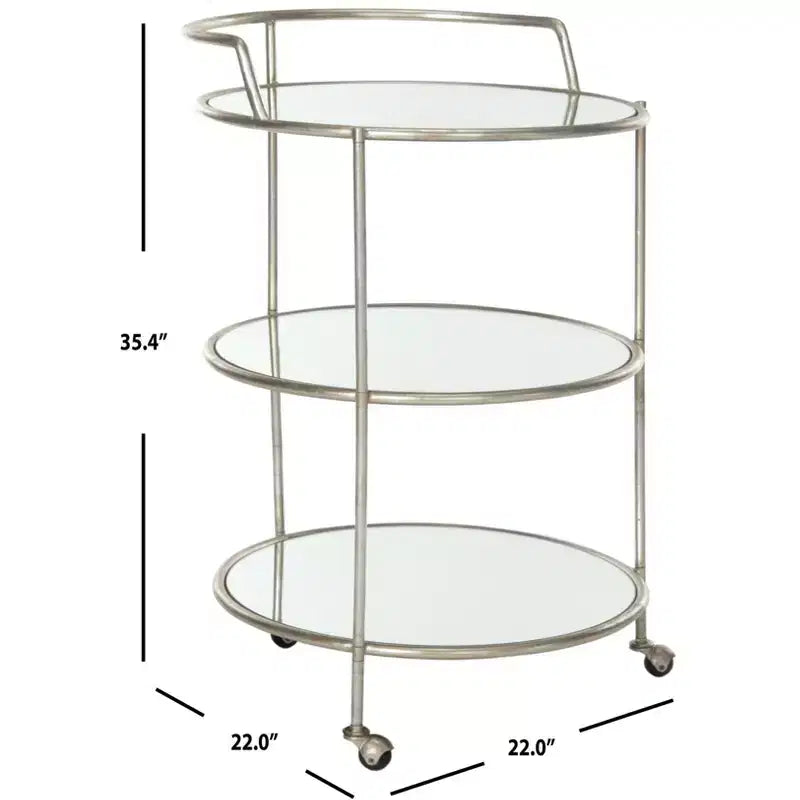 Carrello portabevande in ferro con ripiani in vetro a specchio, rotelle e portasciugamani, 56x56x90 cm