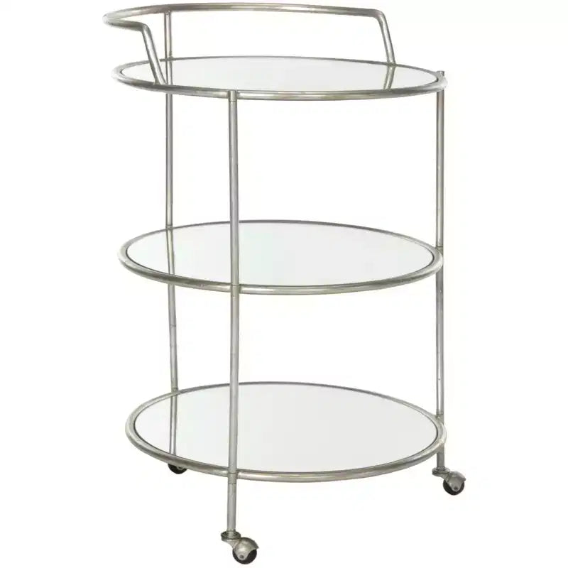 Carrello portabevande in ferro con ripiani in vetro a specchio, rotelle e portasciugamani, 56x56x90 cm