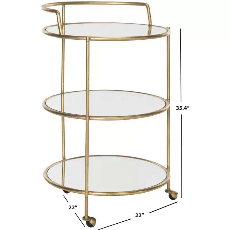 Carrello portabevande in ferro con ripiani in vetro a specchio, rotelle e portasciugamani, 56x56x90 cm