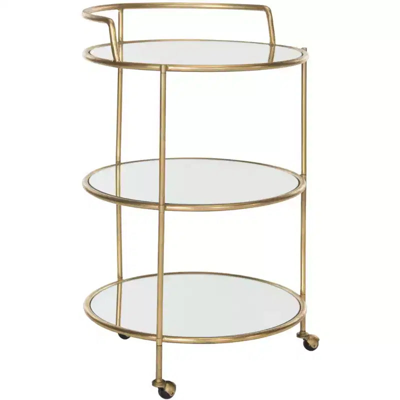 Carrello portabevande in ferro con ripiani in vetro a specchio, rotelle e portasciugamani, 56x56x90 cm
