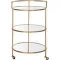 Carrello portabevande in ferro con ripiani in vetro a specchio, rotelle e portasciugamani, 56x56x90 cm