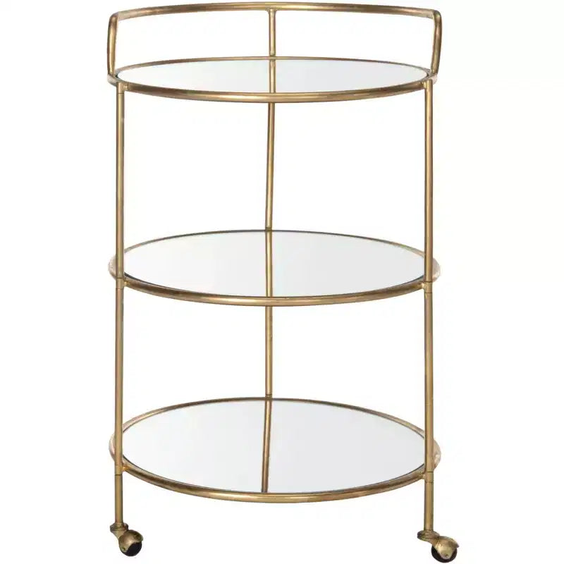 Carrello portabevande in ferro con ripiani in vetro a specchio, rotelle e portasciugamani, 56x56x90 cm