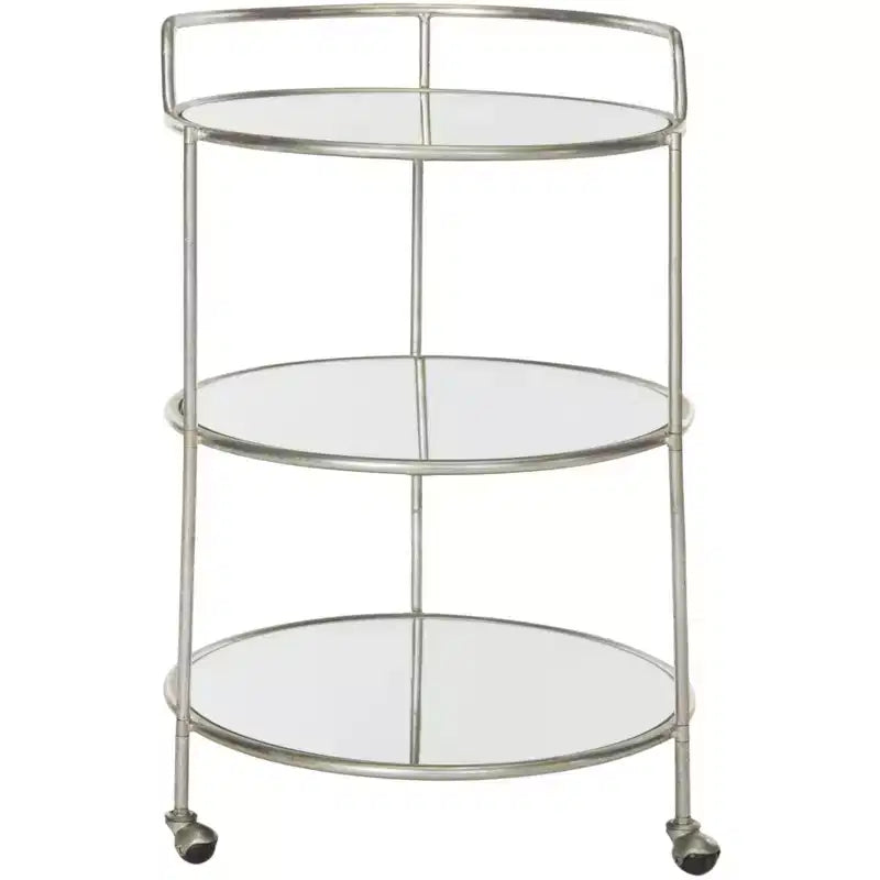 Carrello portabevande in ferro con ripiani in vetro a specchio, rotelle e portasciugamani, 56x56x90 cm