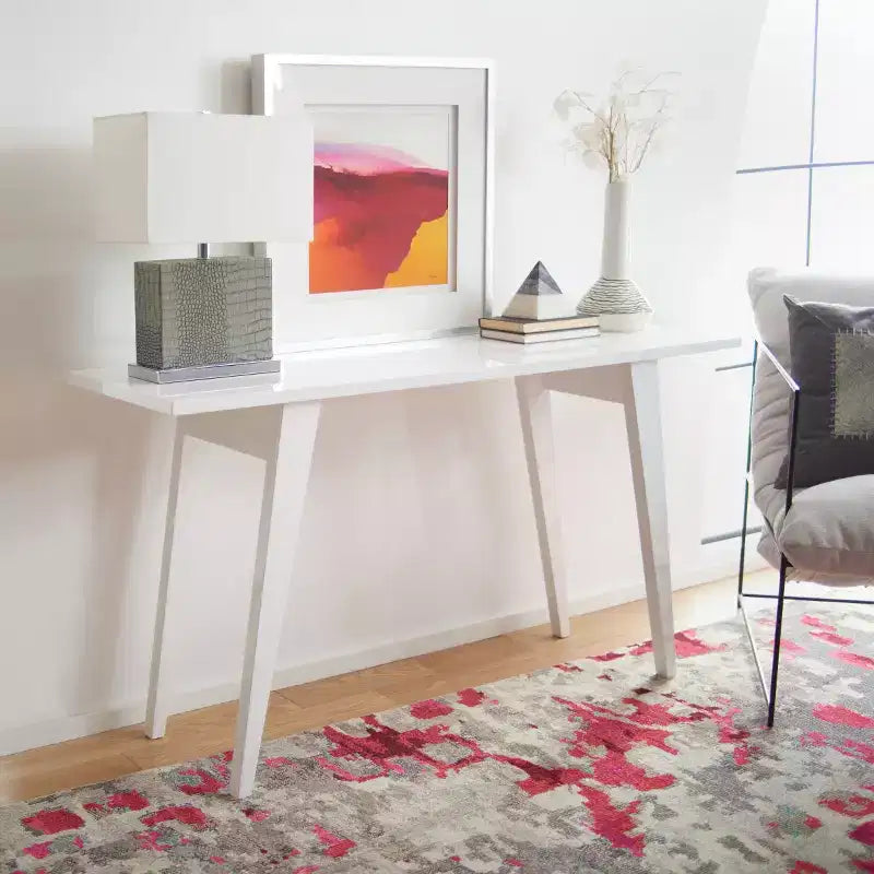 Tavolo Consolle con Finitura Venatura Rovere e Gambe a Compasso, 73,6 cm di Larghezza
