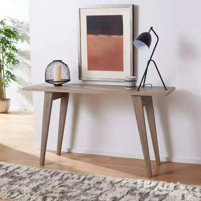 Tavolo Consolle con Finitura Venatura Rovere e Gambe a Compasso, 73,6 cm di Larghezza