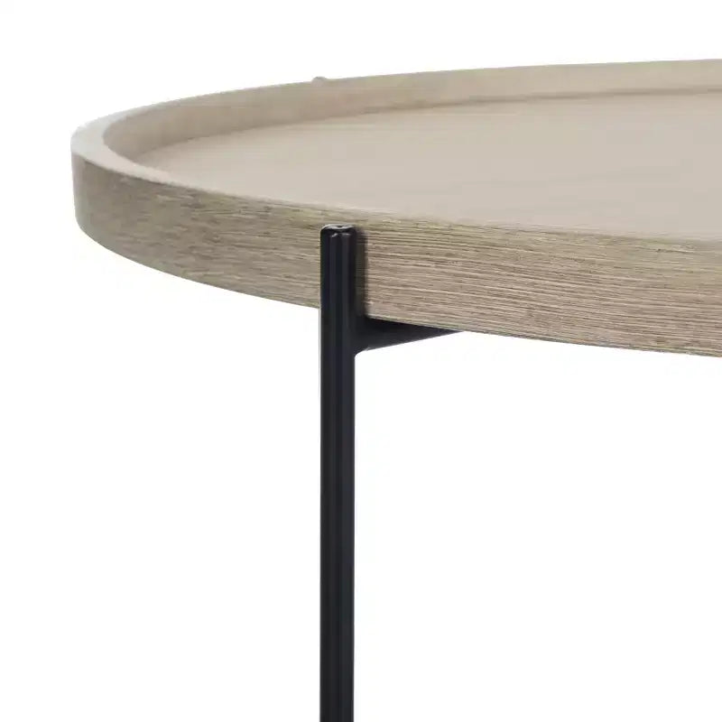 Tavolino rotondo contemporaneo con struttura in MDF e base in metallo, 38 cm (A) x 74 cm (L), beige