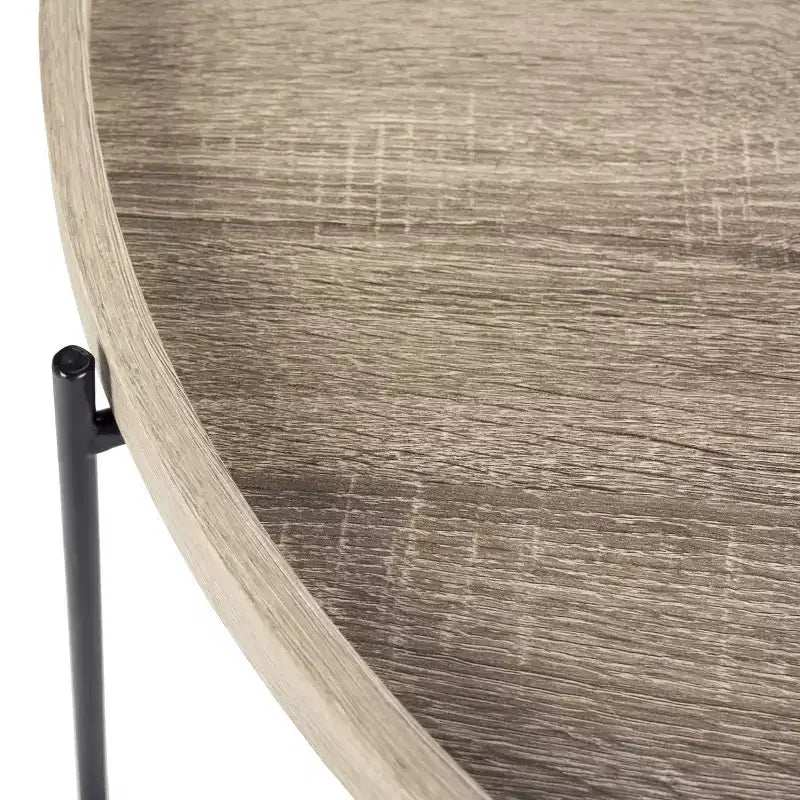 Tavolino rotondo contemporaneo con struttura in MDF e base in metallo, 38 cm (A) x 74 cm (L), beige