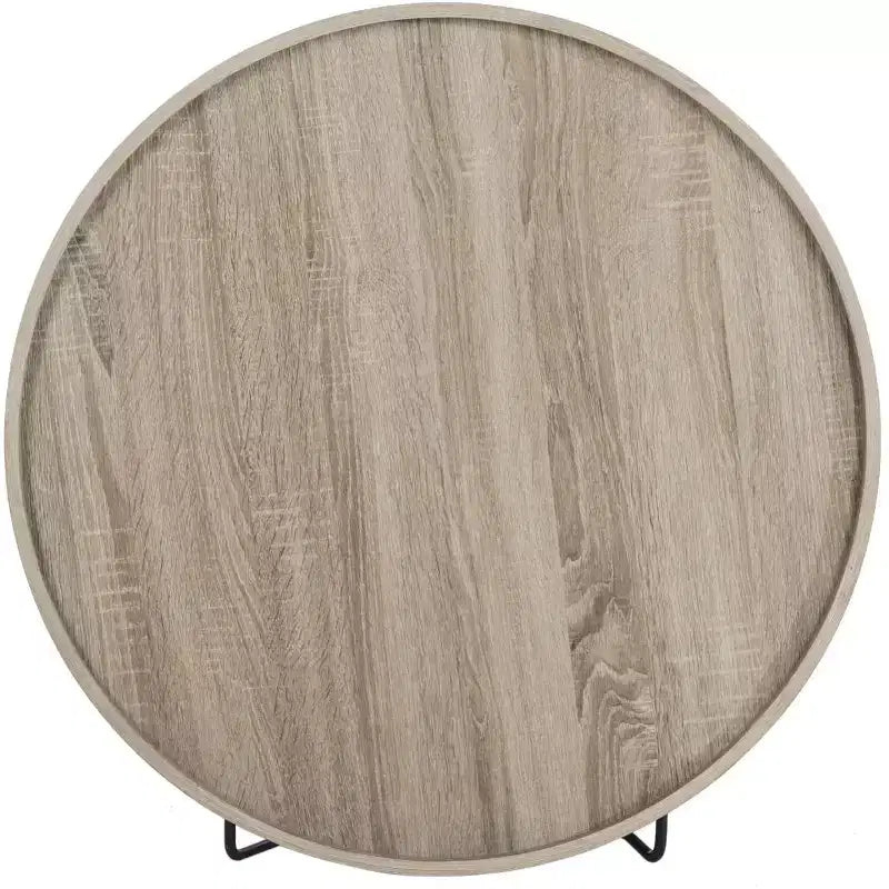 Tavolino rotondo contemporaneo con struttura in MDF e base in metallo, 38 cm (A) x 74 cm (L), beige