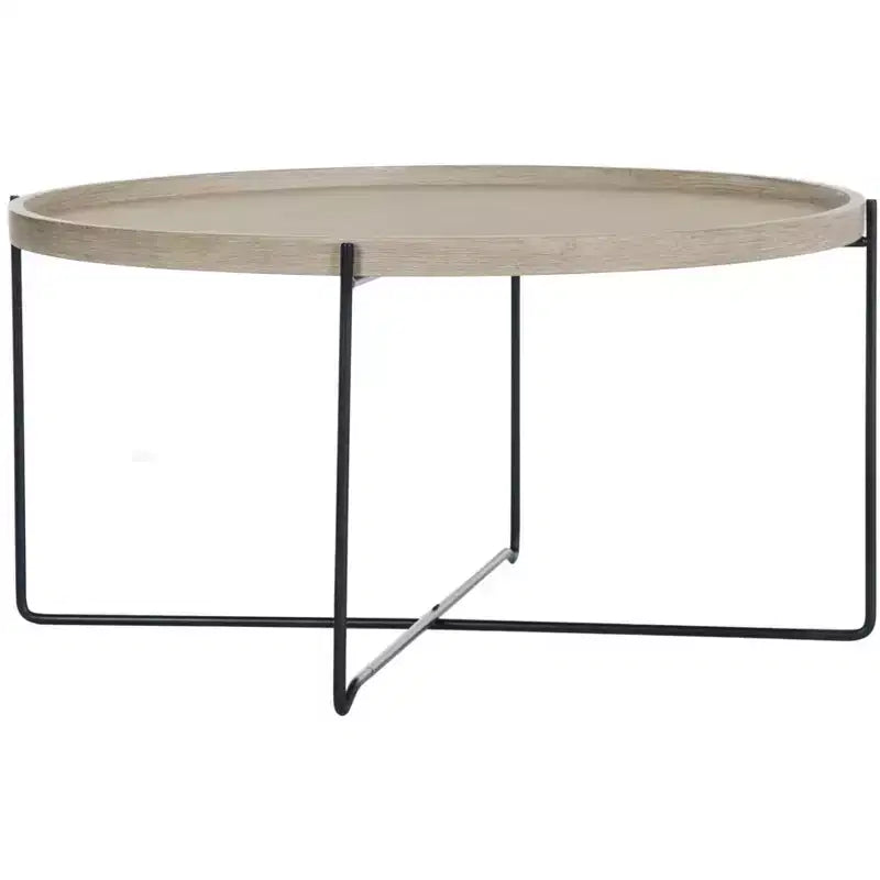 Tavolino rotondo contemporaneo con struttura in MDF e base in metallo, 38 cm (A) x 74 cm (L), beige