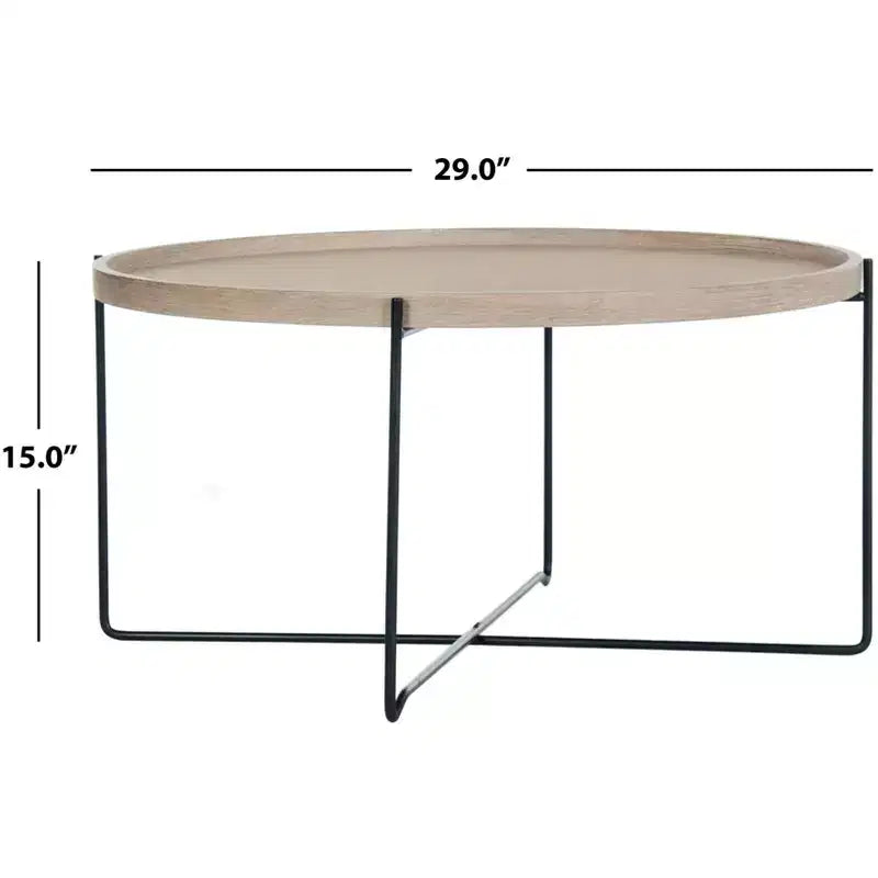Tavolino rotondo contemporaneo con struttura in MDF e base in metallo, 38 cm (A) x 74 cm (L), beige